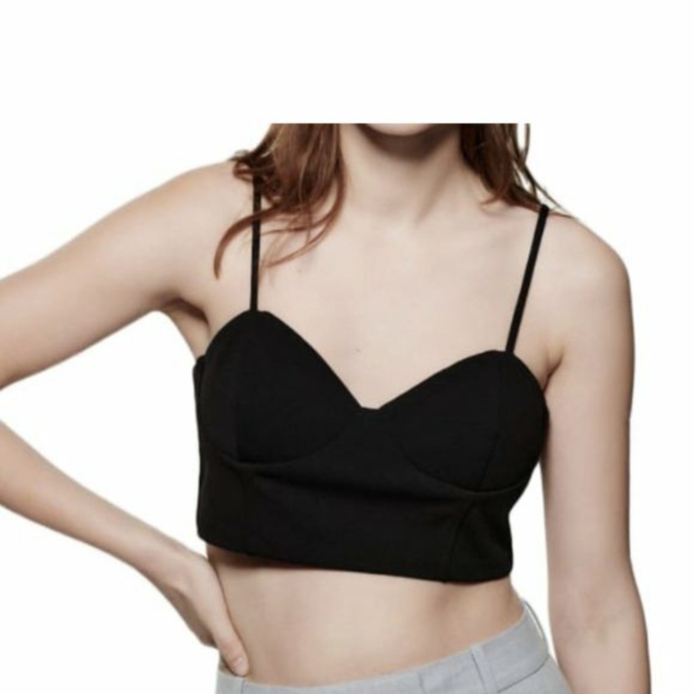 Zara Black Strappy Crop Top Travel Vacation Layering Size XS